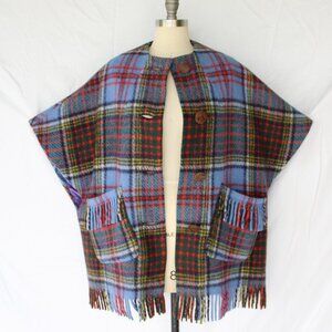 MERRYWEAR Ireland jacket cape poncho cloak Tartan plaid wool fringe check